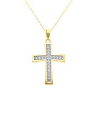 Joyerías Bizzarro Dije de cruz de oro amarillo 14k con cadena con zirconias oferta