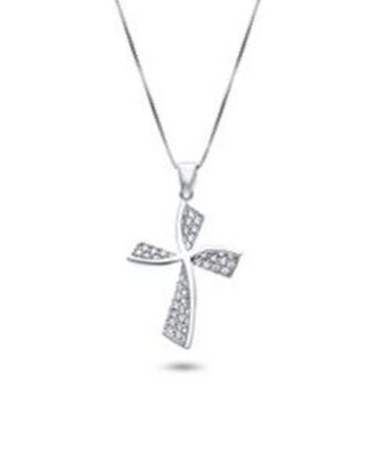 Joyerías Bizzarro Dije de cruz de oro blanco con cadena 14k con zirconias oferta