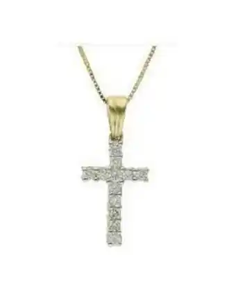 Joyerías Bizzarro Dije de cruz de oro amarillo con cadena 14k con 25 pt de diamante oferta