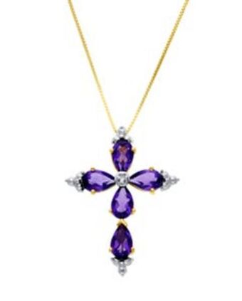 Joyerías Bizzarro Dije de cruz de oro amarillo con cadena 14k con 1pto de diamante y amatista oferta