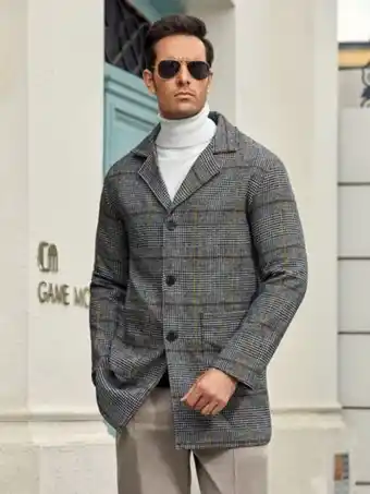 SHEIN Hombres abrigo de cuadros con doble bolsillo de cuello con solapa oferta