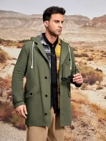 SHEIN Hombres gabardina con cordón con capucha con cinturón oferta