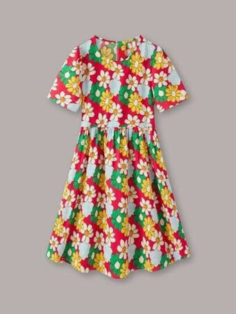 SHEIN Niñas vestido con estampado floral de manga farol oferta