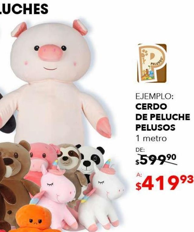 DelSol Cerdo de peluche pelusos 1 metro oferta