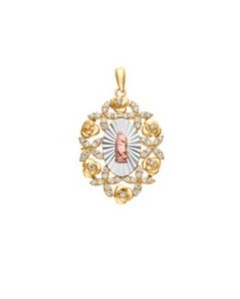 Joyerías Bizzarro Medalla de la virgen de guadalupe oro florentino 14k con zirconia sin cadena oferta