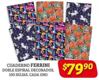 Soriana Híper Cuaderno Ferrini Doble Espiral Decorados 100 hojas oferta