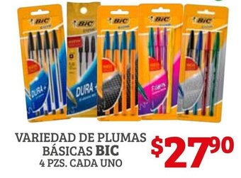 Soriana Híper Variedad de Plumas Básicas BIC 4 pzs oferta