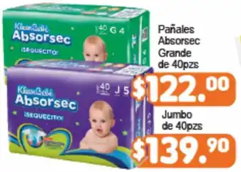 Pañales Absorsec Grande de 40pzs