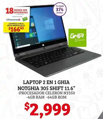 Soriana Híper Laptop 2 en 1 Ghia Notghia 305 Shift 11.6" oferta