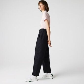 Lacoste Pantalones de algodón con cinturón de cintura alta para mujer oferta