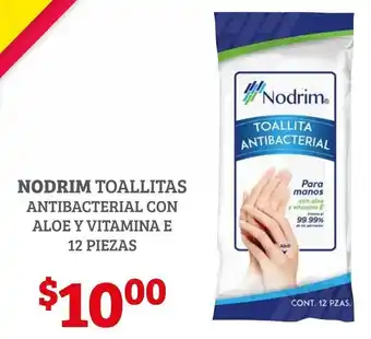 Soriana Híper Nodrim Toallitas Antibacterial con Aloe y Vitamina E 12 piezas oferta