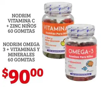 Nodrim Vitamina C + Zinc Niños 60 Gomitas o Omega 3 + Vitaminas y Minerales 60 Gomitas