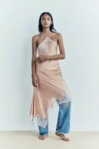 ZARA Vestido seda encaje asimétrico oferta