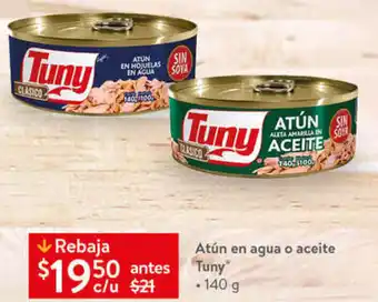 Walmart Atún en Agua o Aceite Tuny de 140g oferta