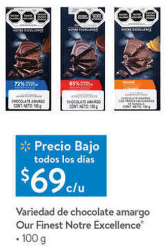 Walmart Variedad de Chocolate Amargo Our Finest Notre Excellence 100g oferta