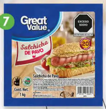 Walmart Salchicha de Pavvo Great Value 1kg oferta