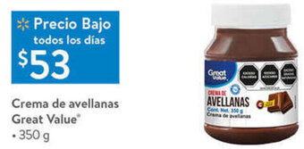 Walmart Crema de Avellanas Great Value 350g oferta