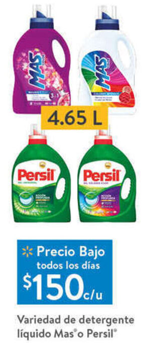 Walmart Variedad de Detergente Líquido Mas o Persil 4,65L oferta