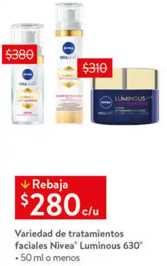 Walmart Variedad de Tratamientos Faciales Nivea Luminous 360° 50ml oferta