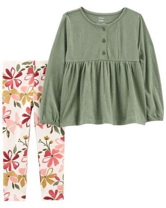 Carter's Conjunto de 2 piezas de blusa de jersey con ondulado y leggings con estampado floral carter's oferta