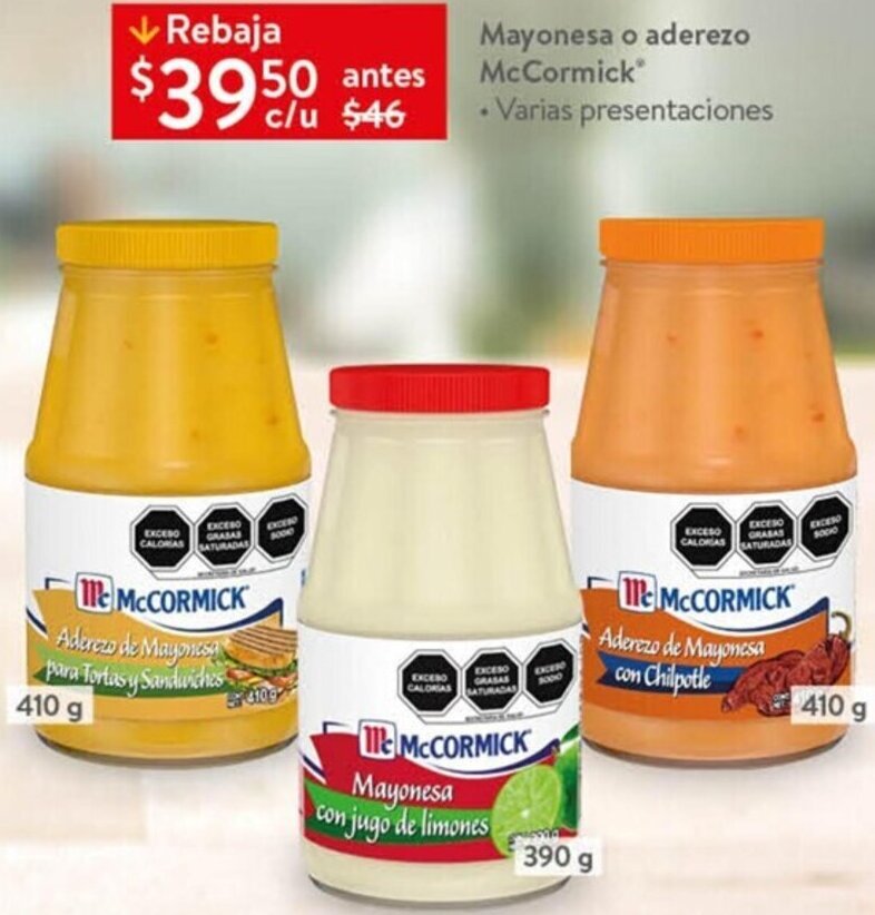 Walmart Express Mayonesa o Aderezos McCormick 410g/390g/410g oferta