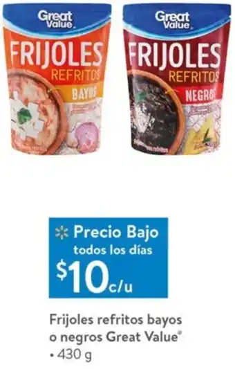 Frijoles Refritos Bayos o Negros Great Value 430g