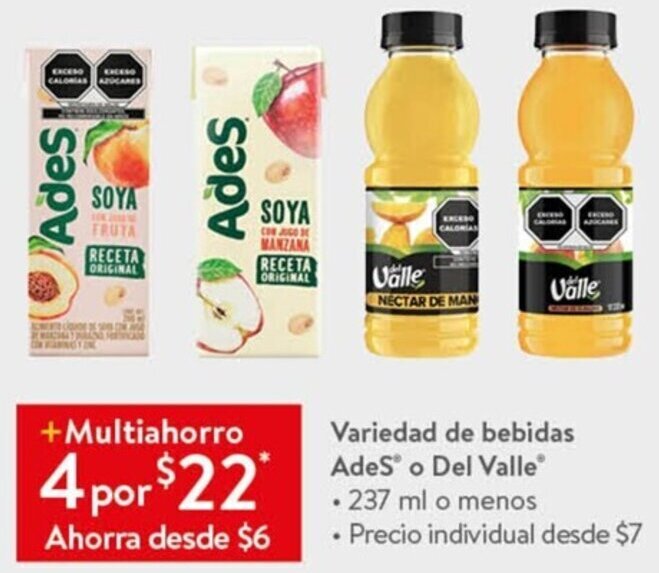 Walmart Express Variedad de Bebidas AdeS o Del Valle 4 x 237ml oferta
