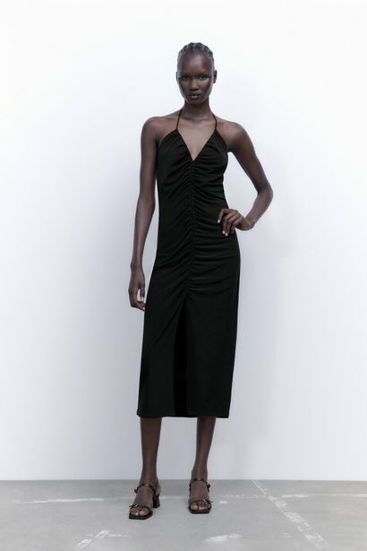 ZARA Vestido midi frunce oferta
