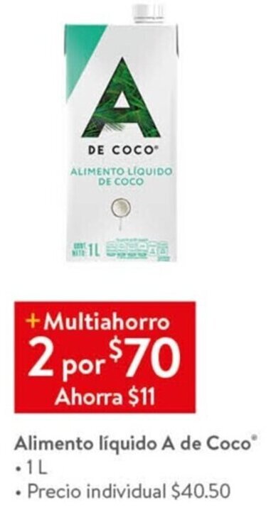 Walmart Express Alimento Líquido A de Coco 2 x 1L oferta