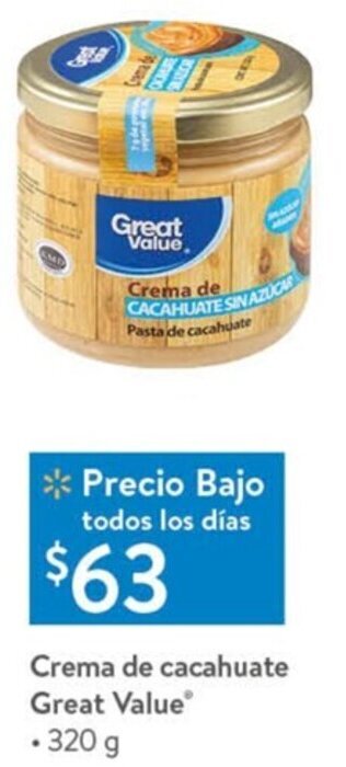 Walmart Express Crema de Cacahuate Great Value 320g oferta