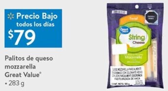 Walmart Express Palitos de Queso Mozzarella Great Value 283g oferta