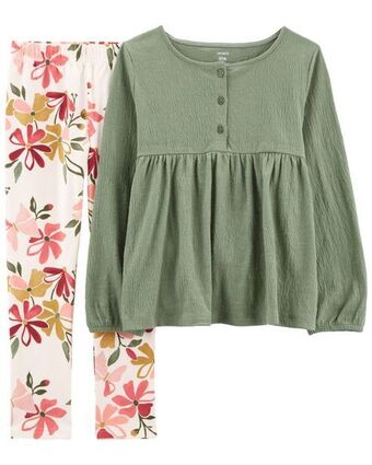 Carter's Conjunto de 2 piezas de blusa de jersey con ondulado y leggings con estampado floral carter's oferta