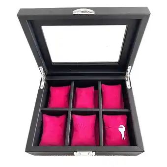 Sanborns Estuche para 6 relojes girón de piel negro interior rosa oferta