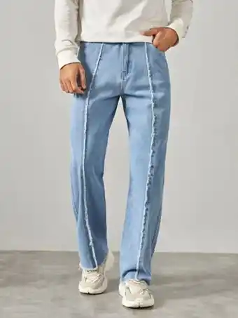 Shein hombres top puntada bajo crudo con cremallera jeans