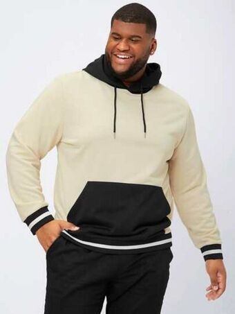 SHEIN Extended sizes hombres capucha de color combinado con bolsillo de canguro con cordón oferta