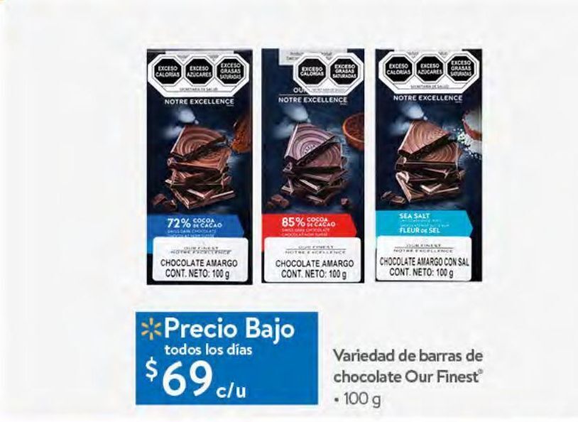 Walmart Barras de chocolate our finest 100g oferta