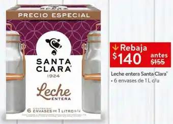 Walmart Leche entera santa clara 6 envases de 1l oferta