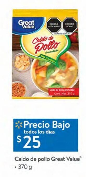 Walmart Caldo de pollo great value 370g oferta