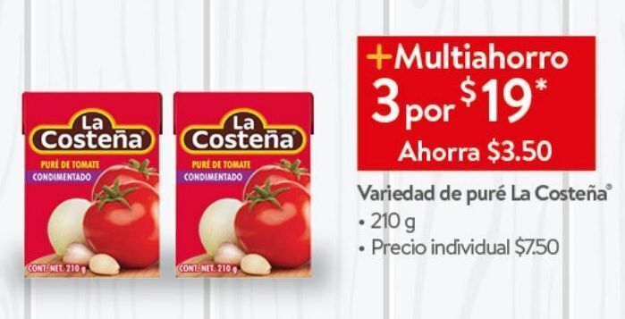 Walmart Puré de tomate la costeña 210g oferta