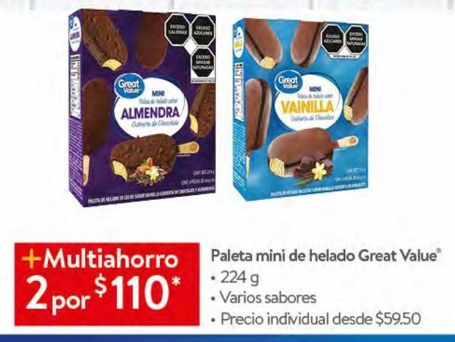 Walmart Paleta mini helado great value 224g oferta