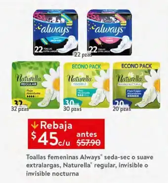 Walmart Toallas femeninas always oferta
