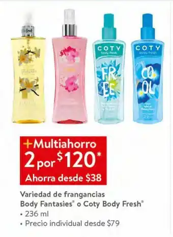 Walmart Fragancias body fantasies o coty body fresh 236ml oferta