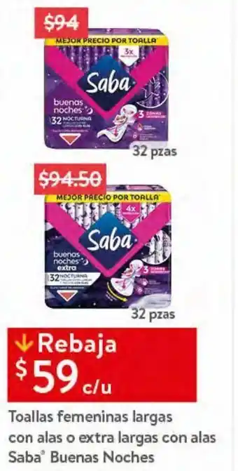 Walmart Toallas femeninas saba oferta