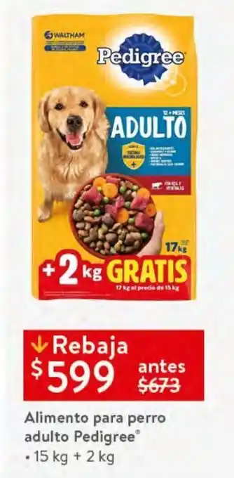 Walmart Alimento para perro adulto pedigree 15kg + 2 kg oferta