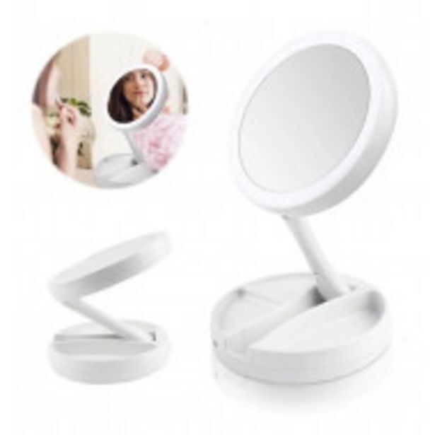 Fandeal Espejo de maquillaje luz led doble cara ajustable plegable oferta