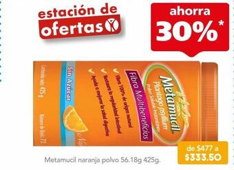 Metamucil fibra multibeneficios sabor naranja sin azúcar