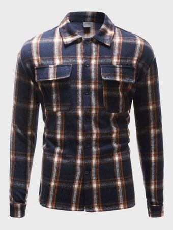 SHEIN Shein hombres abrigo con estampado de cuadros con bolsillo con solapa oferta