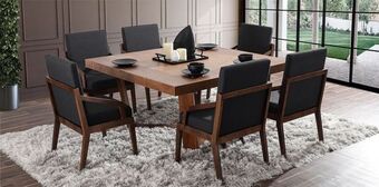 Comedor cuadrado mara con 6 sillas negro