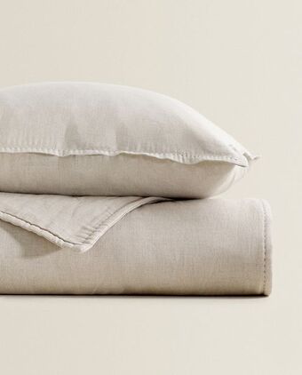 ZARA HOME Edredón lino algodón color natural oferta