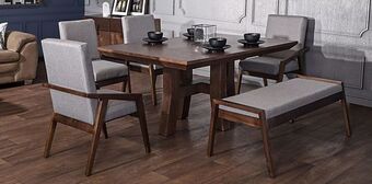 Muebles Dico Comedor rectangular kansas 160 cm con 2 sillas, 2 sillones y banca gris oferta